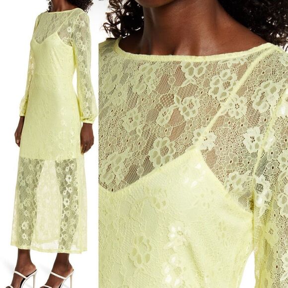 Open Edit Sheer Lace Long Sleeve Maxi Dress Size S NWOT - Picture 2 of 8